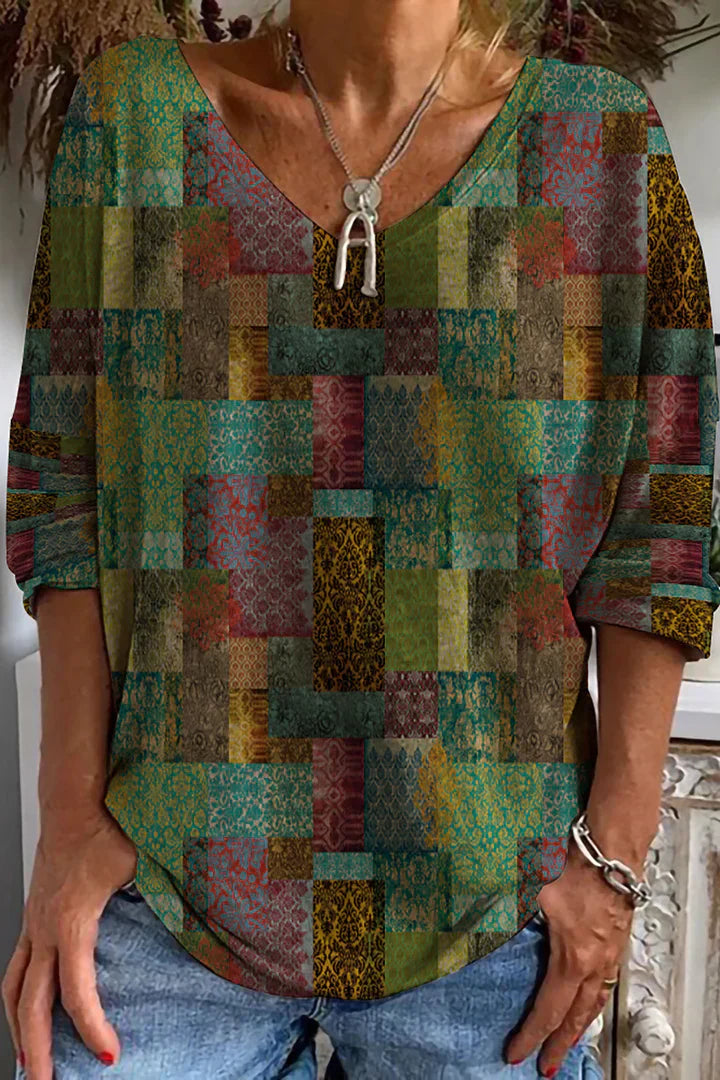 Fudus | Retro-T-Shirt mit ethnischem Druck für Damen