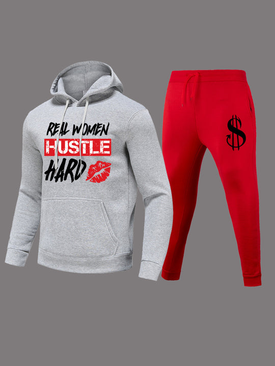 Damen Hoodie- und Jogginghose-Set mit motivierendem Schriftzug Fudus