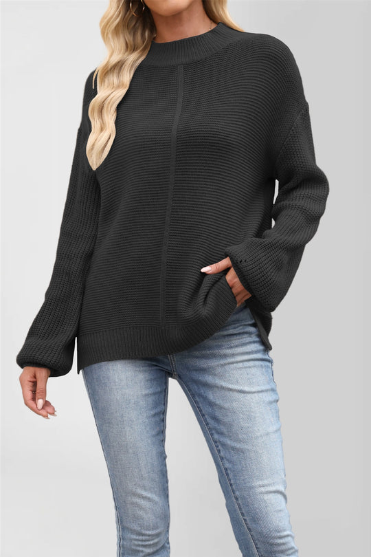 Damen Grobstrickpullover mit überschnittenen Schultern Fudus