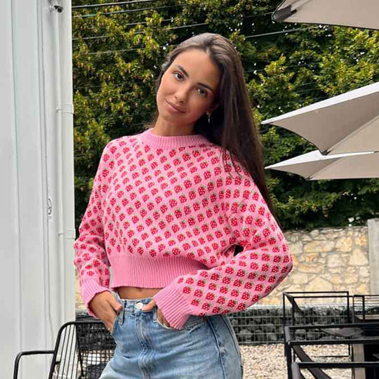 Damen Kurzpullover mit floralen Mustern Fudus