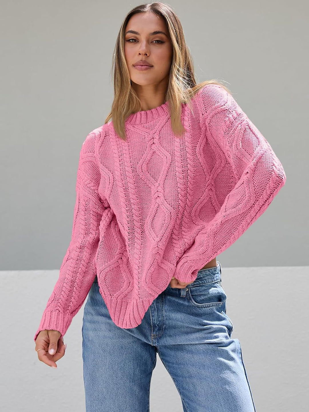 Damen Grobstrickpullover mit Wellenmuster und weitem Schnitt Fudus