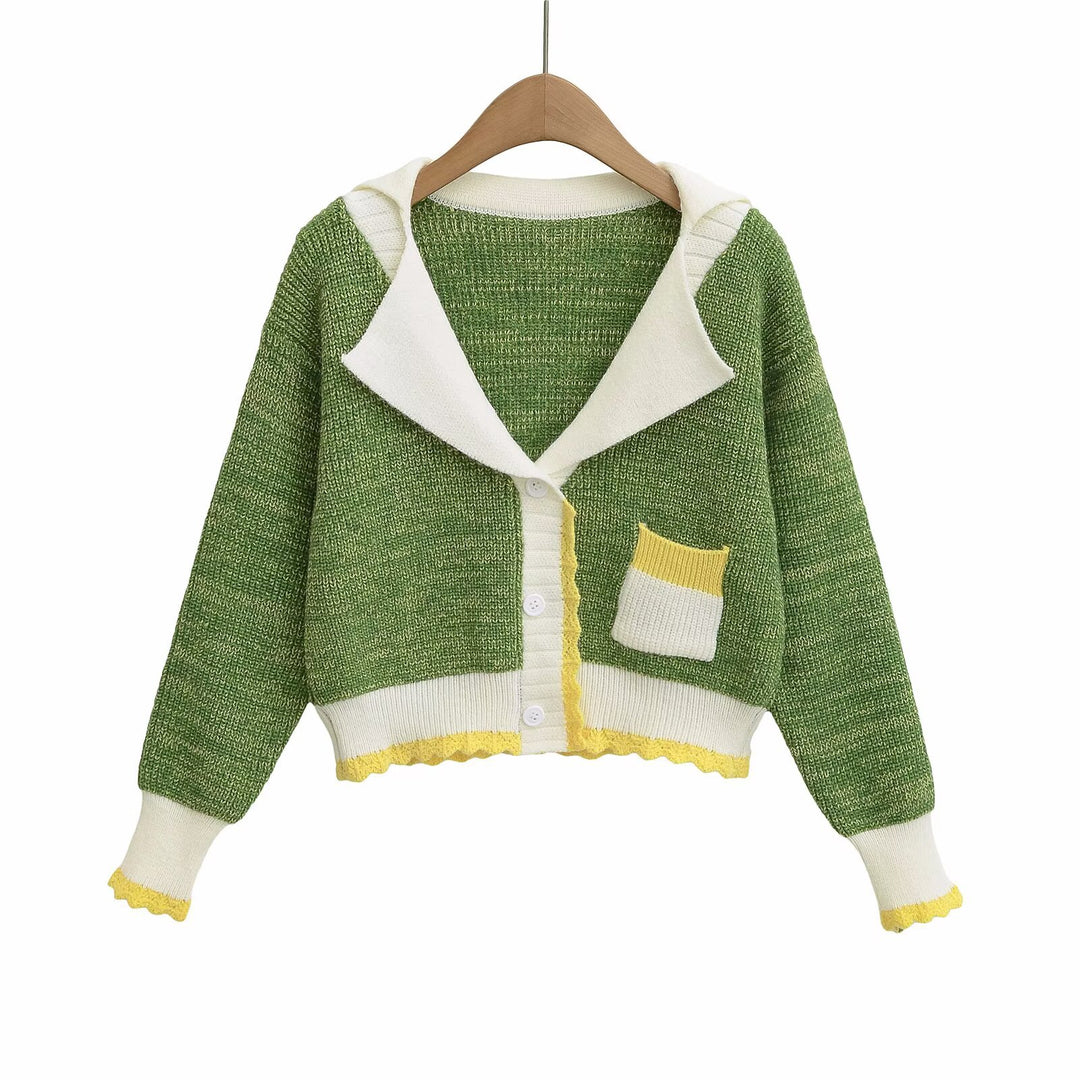 Damen kuscheliger Strickjacke mit elegantem Schalkragen und kontrastierender Taschen Fudus