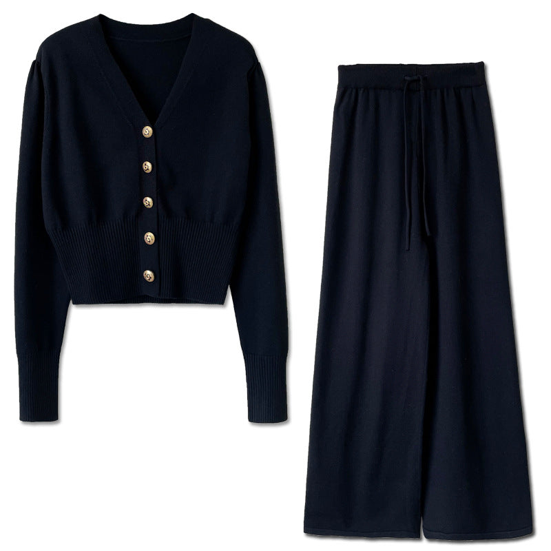 Damen langärmliger Strickanzug mit Elastikbund Fudus