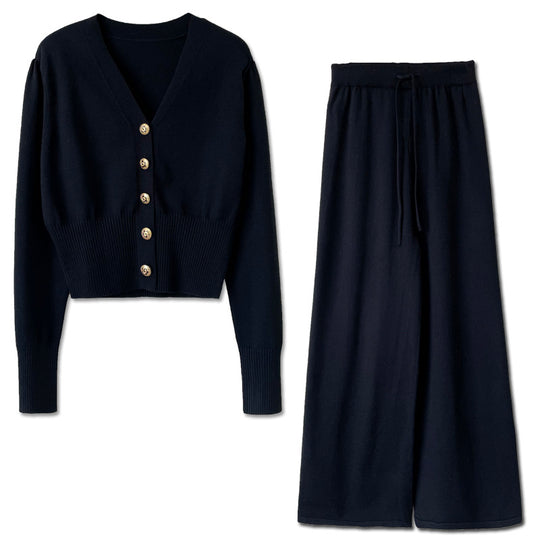 Damen langärmliger Strickanzug mit Elastikbund Fudus