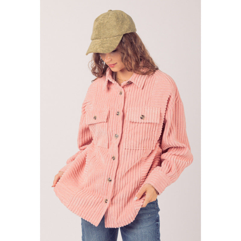 Damen lässige Cordjacke mit praktischen Taschen Fudus