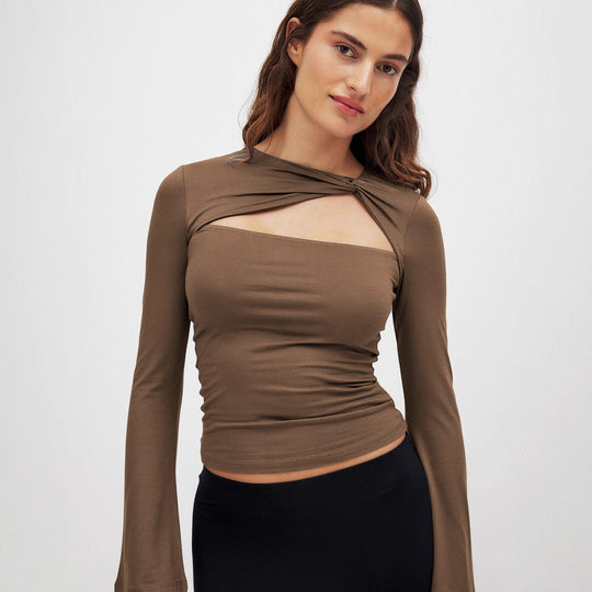 Damen Langarmshirt mit raffiniertem Cut-Out und Wickeldesign Fudus