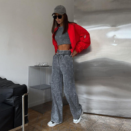 Damen lässige Freizeithosen mit hohem Bund und Gummizug Fudus