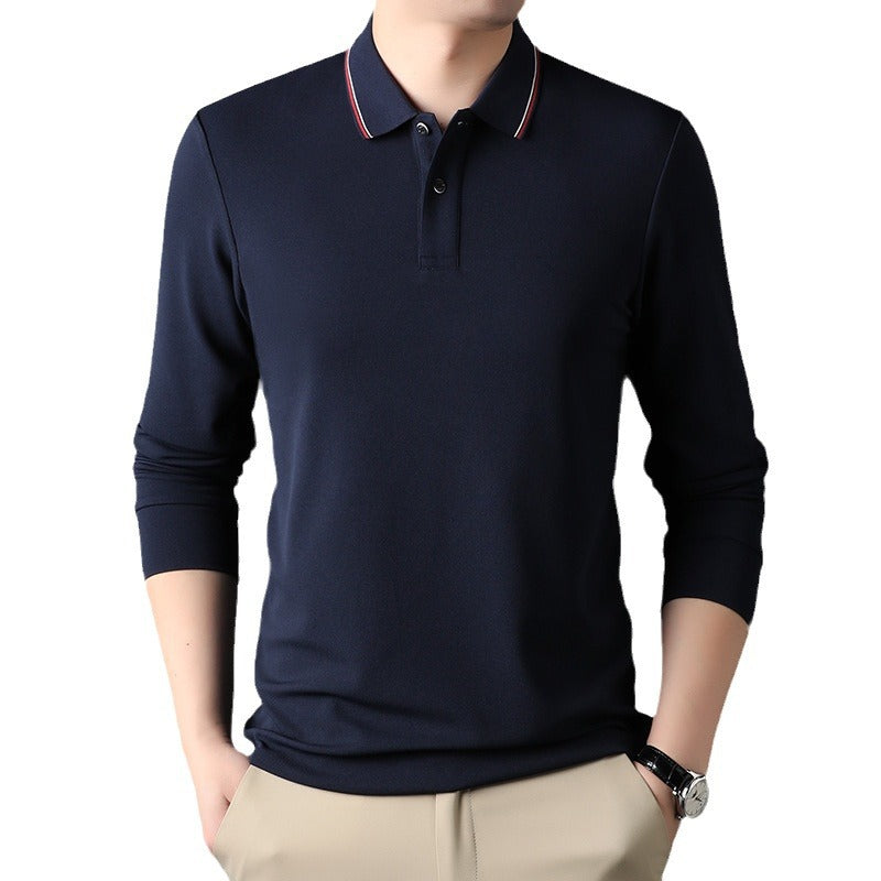 Herren elegantes Langarm-Polo mit modernem Kragen und stylischen Akzenten Fudus