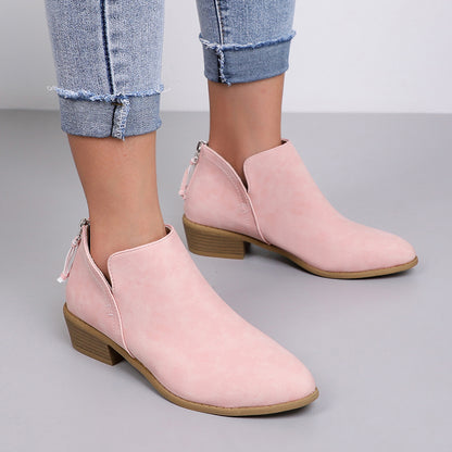 Damen modische Ankle Boots mit seitlichem Reißverschluss und dekorativen Quasten Fudus