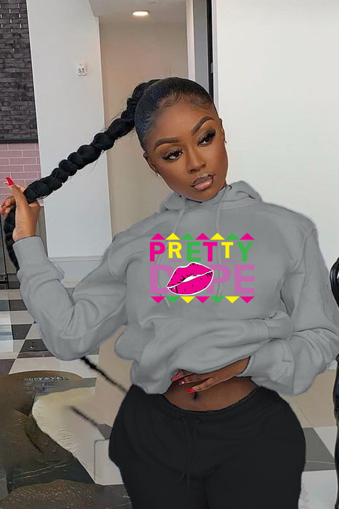 Damen Hoodie mit kreativem Grafikdruck Fudus