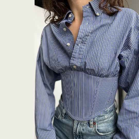 Damen Hemdbluse mit innovativem Schnitt und strukturierten Ärmeln Fudus