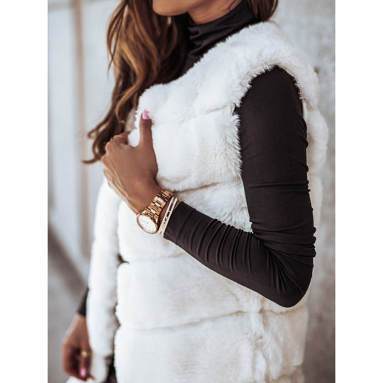 Damen Langhaarmantel aus kuscheligem Kunstfell mit gestepptem Design Fudus