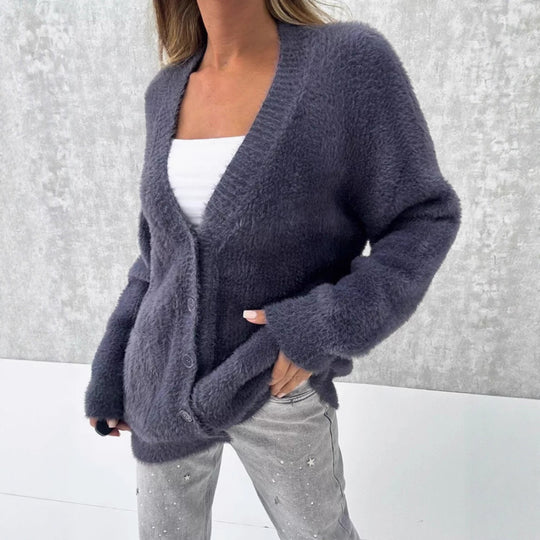 Damen kuschelige Strickjacke mit oversized Passform Fudus