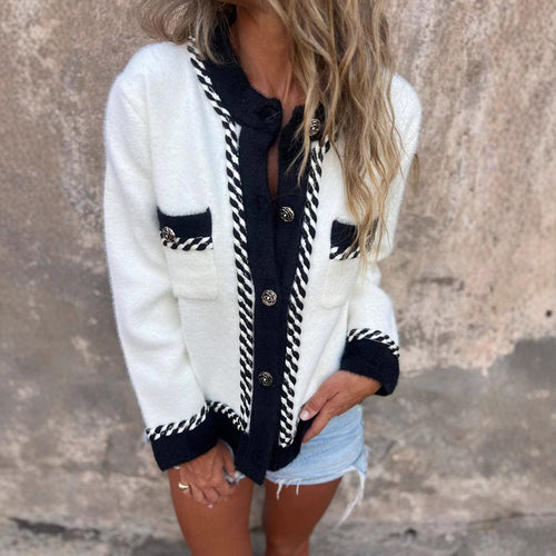 Damen Kuschelige Jacke mit eleganten Kontrastdetails Fudus