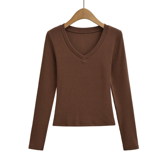 Damen langärmliges V-Ausschnitt Oberteil Fudus