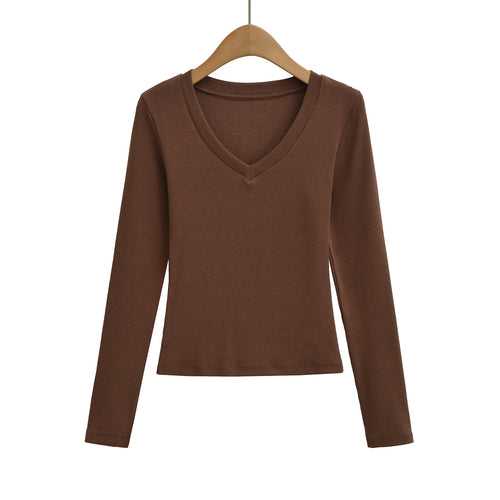 Damen langärmliges V-Ausschnitt Oberteil Fudus