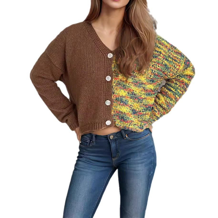 Damen lässige Strickjacke mit farbenfrohen Akzenten und Knopfdetails Fudus