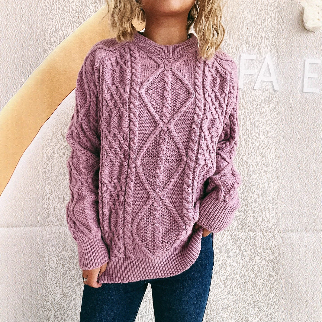 Damen Grobstrickpullover mit strukturiertem Zopfmuster und lässigem Schnitt Fudus