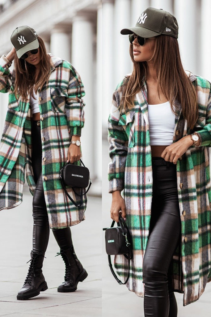 Damen Langer Karierter Mantel Fudus