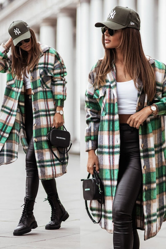 Damen Langer Karierter Mantel Fudus