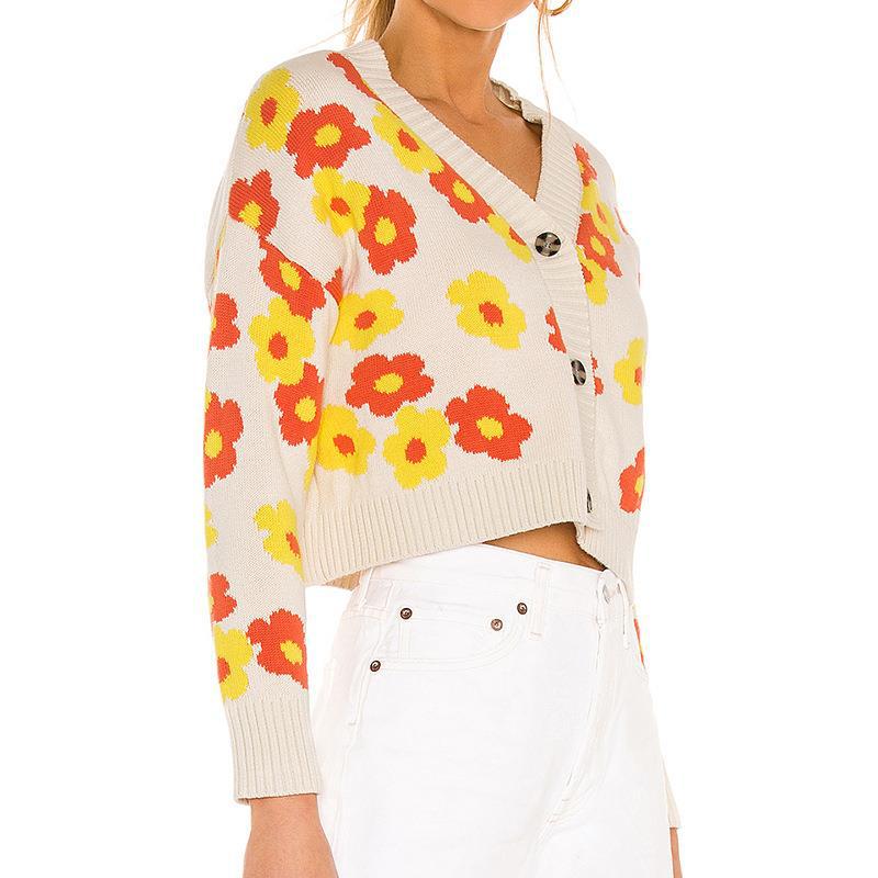 Damen Kurzgeschnittener Strickpullover mit floralem Muster Fudus