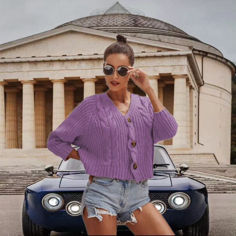 Damen Grobstrickjacke mit Knopfdetail Fudus