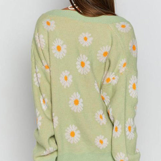 Damen lässige Strickjacke mit floralem Design Fudus