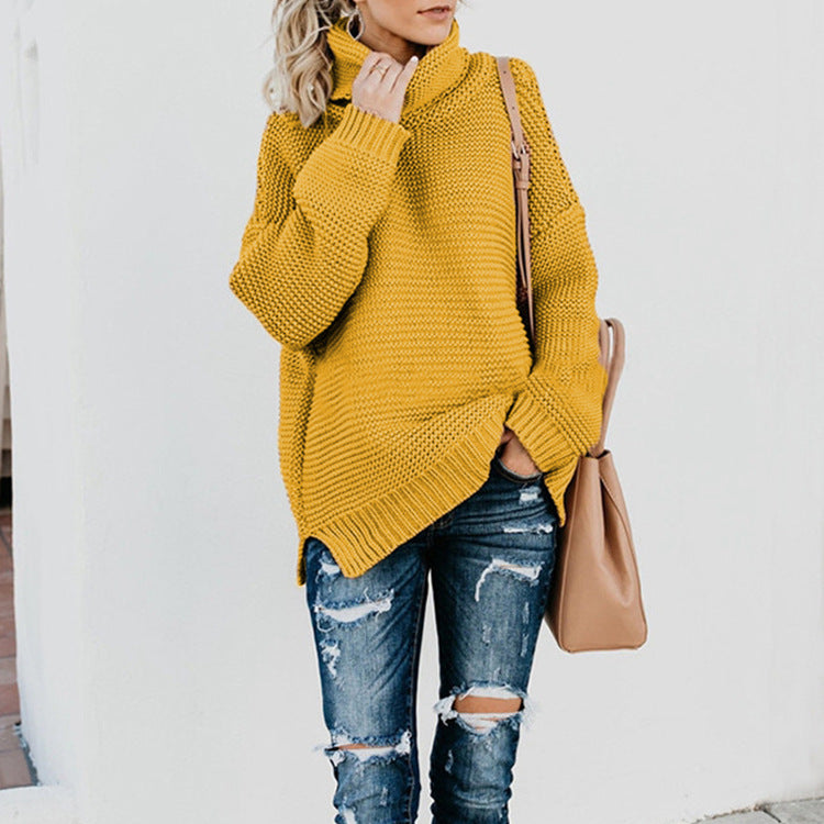 Damen Kuscheliger Strickpullover mit hohem Kragen und lässigem Schnitt Fudus