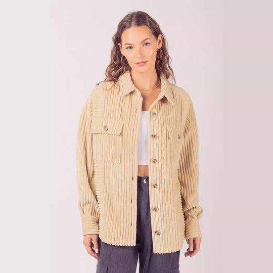 Damen lässige Cordjacke mit praktischen Taschen Fudus