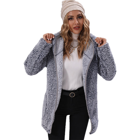 Damen Kuschelige Oversized-Jacke mit hohem Kragen und großen Taschen Fudus