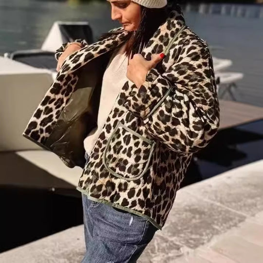 Damen Kunstfelljacke mit Leopardenmuster Fudus