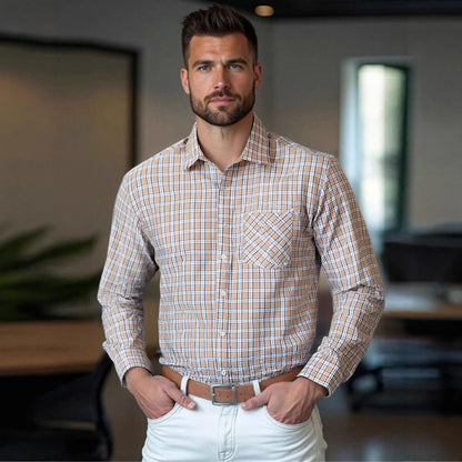 Herren modernes Karohemd mit Brusttasche und bequemer Passform Fudus