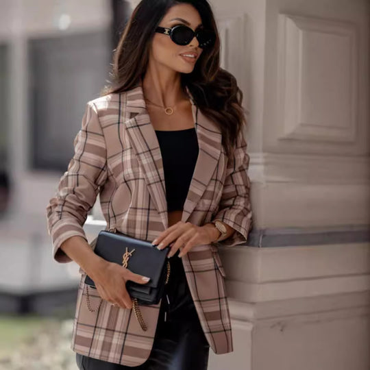 Damen Karierte Blazerjacke mit elegantem Schnitt Fudus