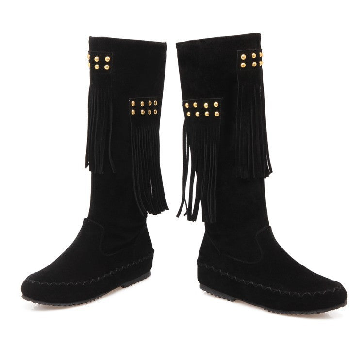 Damen Hohe Fransenstiefel Fudus