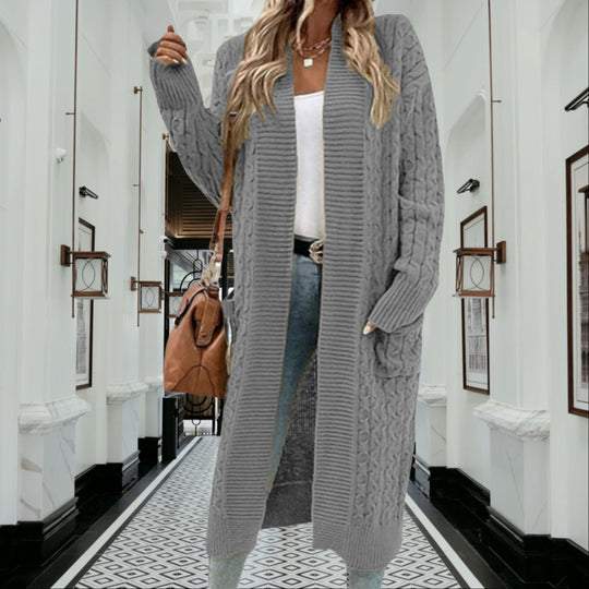 Damen Grobstrick Cardigan mit offenem Design und tiefen Taschen Fudus