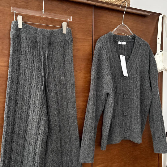 Damen lässige Strickhose mit weitem Schnitt und Rippstruktur Fudus