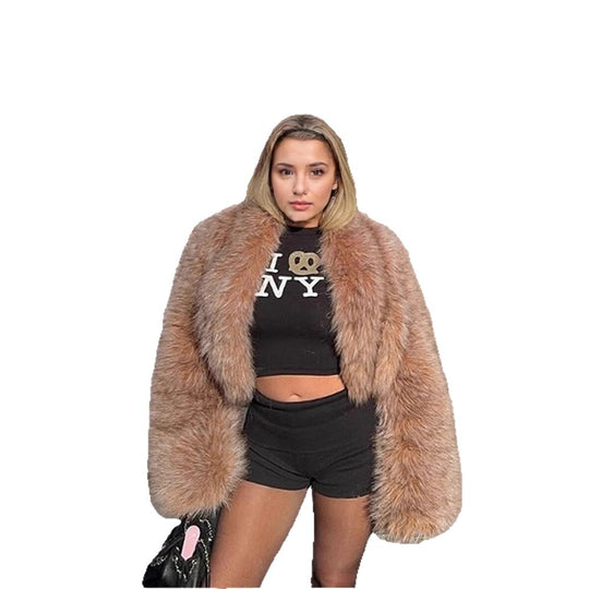 Damen Kunstfelljacke mit voluminösen Ärmeln und modernem Schnitt Fudus