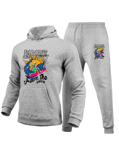 Damen Kapuzenpullover und Jogginghose Set mit einzigartigem Surf-Motiv Fudus
