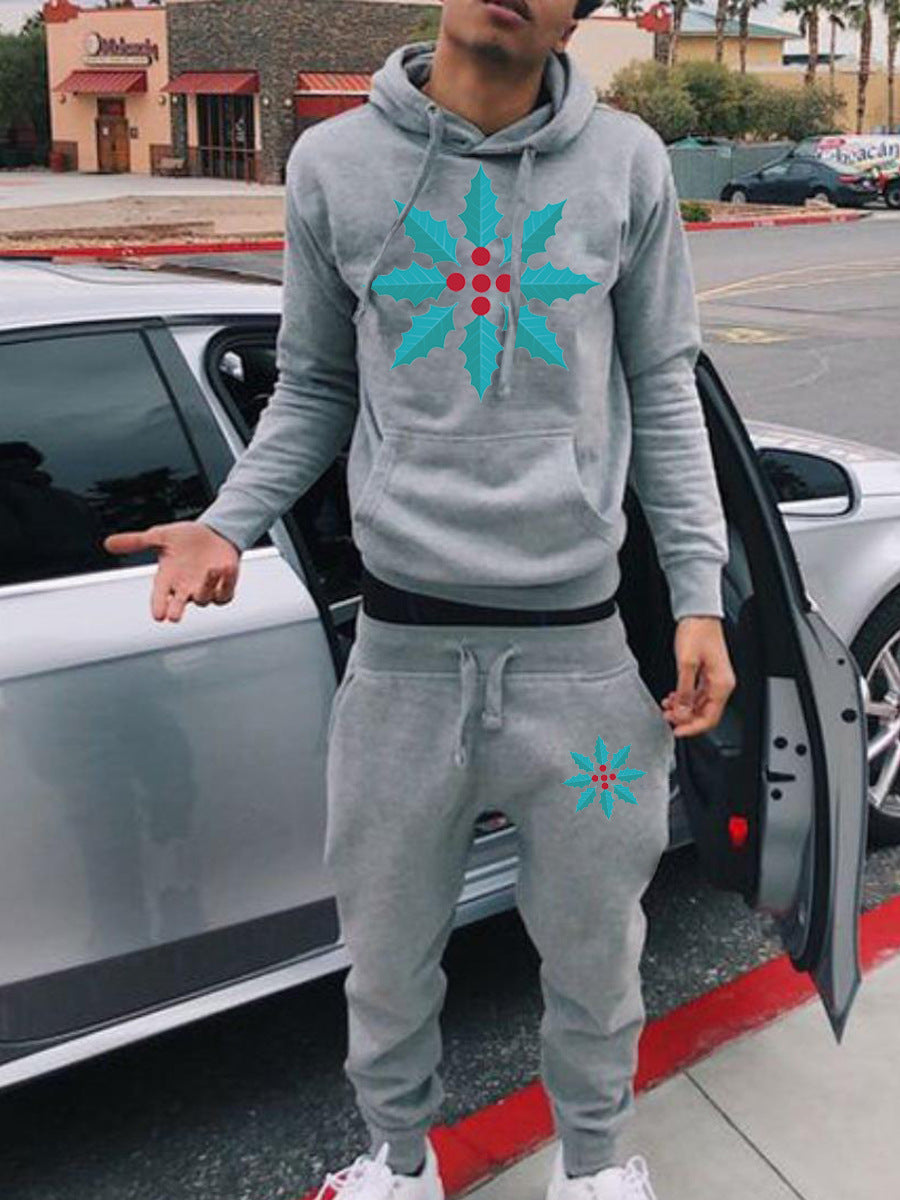 Damen Kapuzenpullover und Jogginghose Set mit winterlichem Blattmotiv Fudus