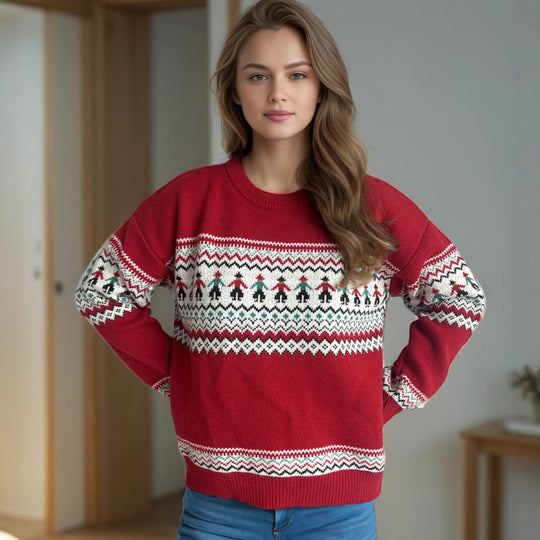 Damen kuscheliger Strickpullover mit festlichem Zopfmuster Fudus