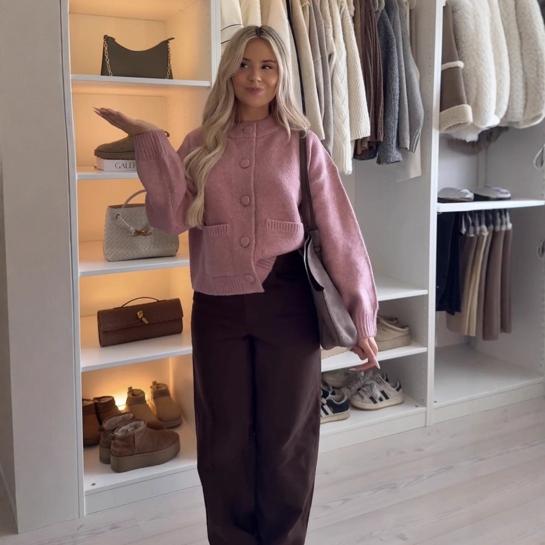 Damen kuschelige Strickjacke mit praktischen Taschen Fudus