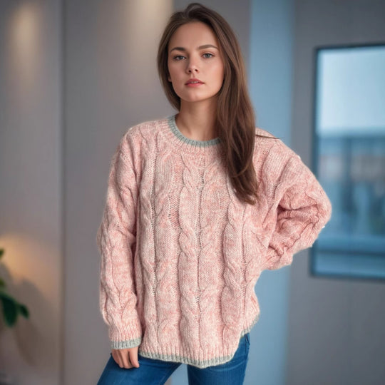 Damen Grobstrickpullover mit einzigartigem Zopfmuster und lässigem Schnitt Fudus