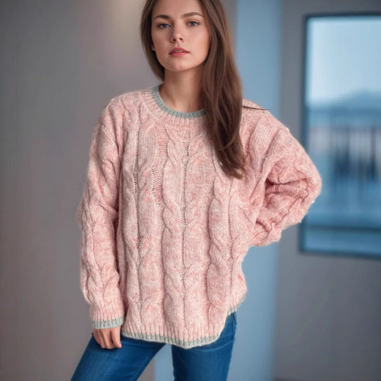Damen Grobstrickpullover mit einzigartigem Zopfmuster und lässigem Schnitt Fudus