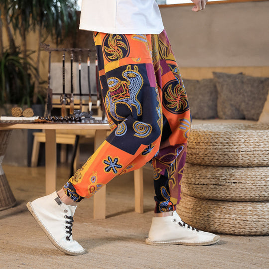 Damen Haremshose mit buntem Tribal-Muster Fudus