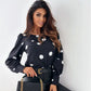 Damen Hübsches Polka-Dot Oberteil mit Puffärmeln Fudus