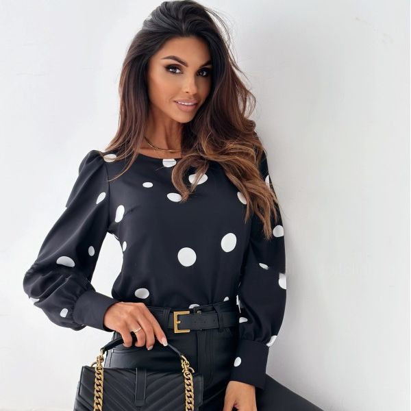 Damen Hübsches Polka-Dot Oberteil mit Puffärmeln Fudus