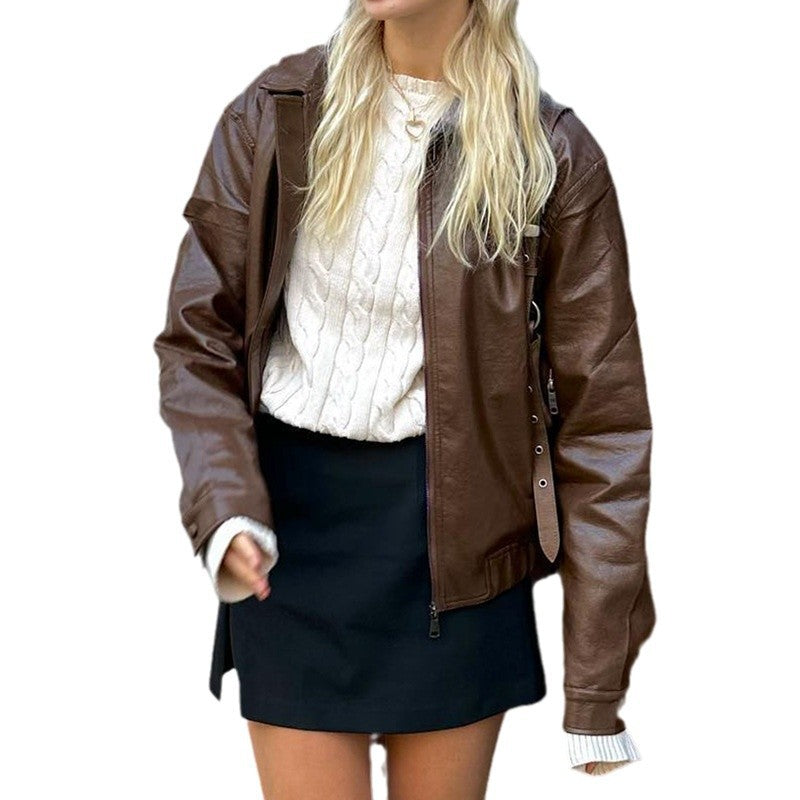 Damen Kunstlederjacke im modernen Oversized-Schnitt mit praktischen Taschen Fudus