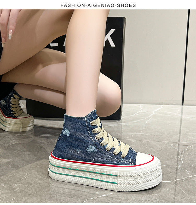 Damen high-top Baumwoll-Sneaker mit modischem Plateau Fudus