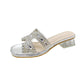 Sandalen Damen Offene Zehen Strass Blockabsatz