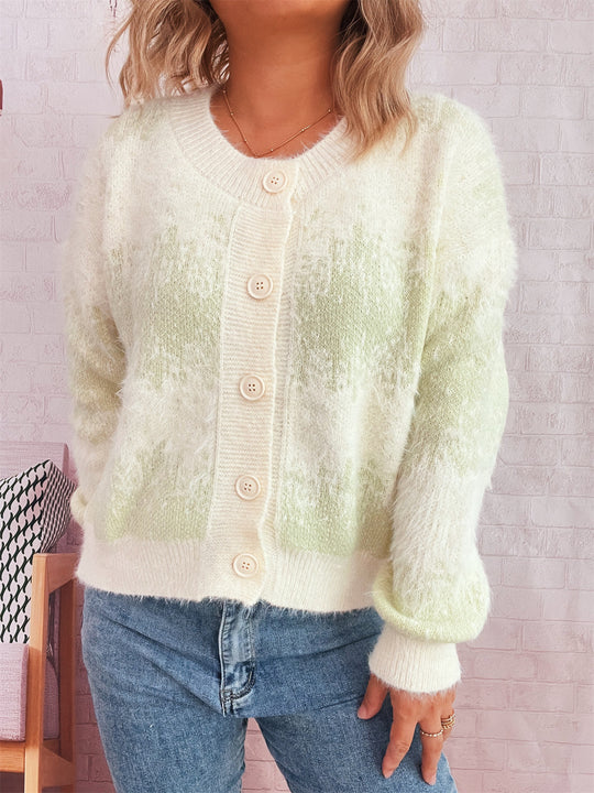 Damen kuschelige Strickjacke mit modischem Knopfdesign und weichem Material Fudus